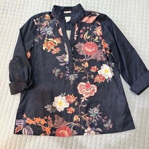 Chicos Denim Blue & Floral Tunic